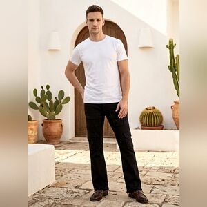 Nova Men Black Cargo Flare Unhemmed Jeans EUC